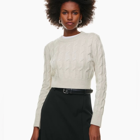 Aritzia The Group by Babaton - Cropped Merino Wool Cable-knit Gray Sweater - Picture 3 of 13
